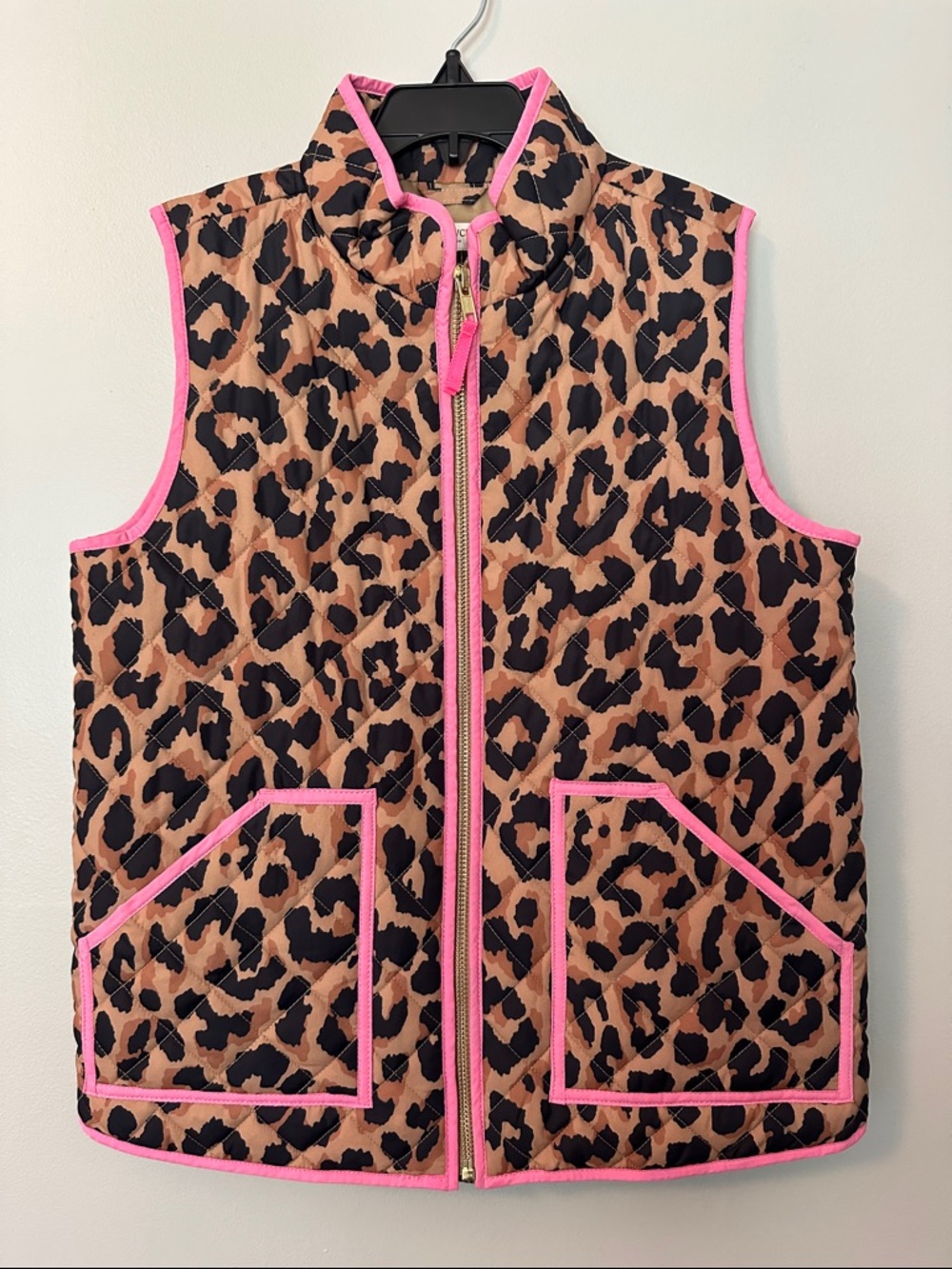 Crewcuts Leopard Print Quilted Vest with Pink Trim Girls Size 10 Animal Kingdom